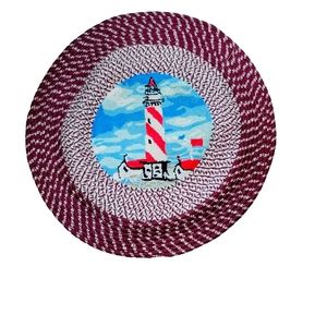 Light house Red and White round area rug